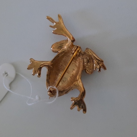 NWT Vintage Goldtone Rhinestone Frog Brooch - Picture 4 of 6